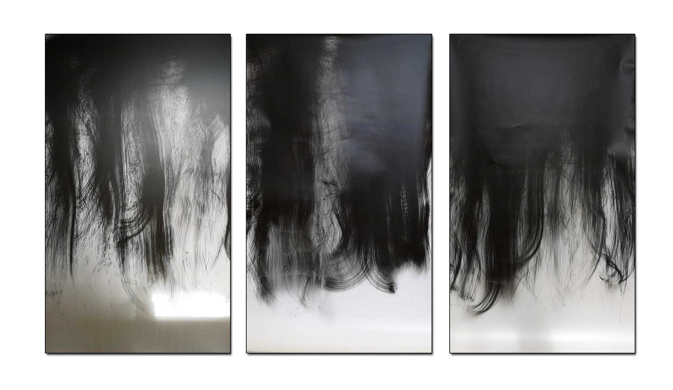 Ria Wank, in between, 2023, [triptych], light painting on RC paper, each 160 x 100 cm. © Ria Wank. Courtesy of the artist